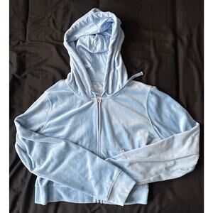 Baby Blue Cropped Velvet Zip-Up Hoodie - Hollister